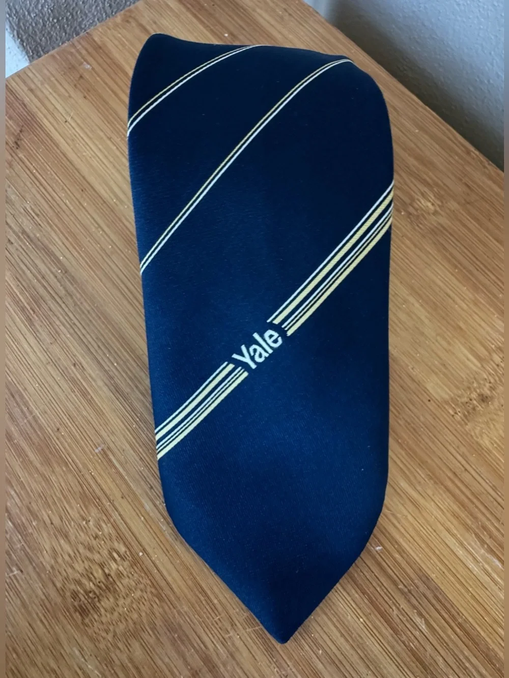 Vintage Yale Collegiate Navy Blue Tie Van Megen Gold/White Repp Stripes 54”X 3”